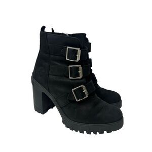 NEW Timberland Lug Boot Black Lana Point Block Heel Women's 10
